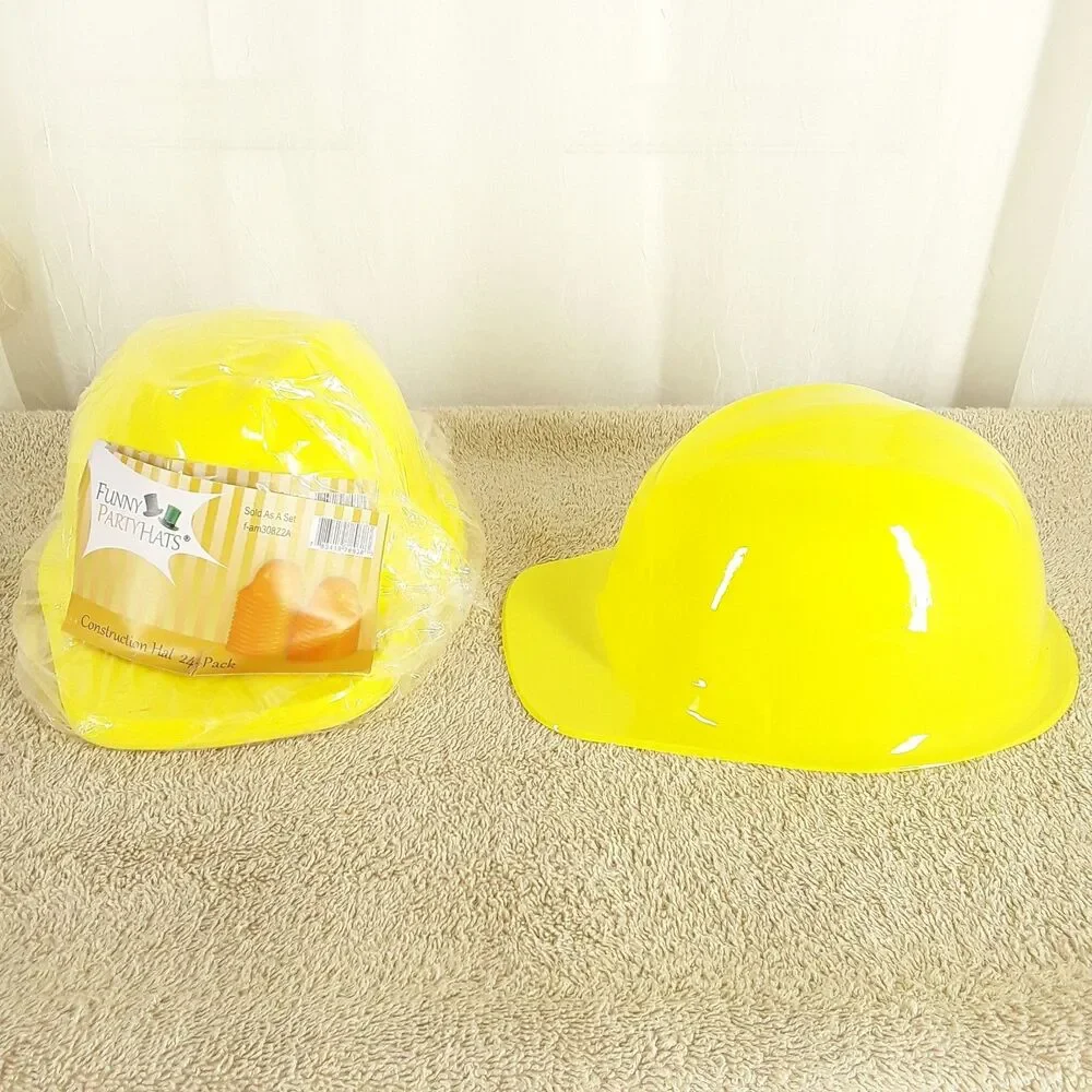 Child Sized, 24 Pack Party Hats, Construction Worker, Yellow Plastic, Kids Toys